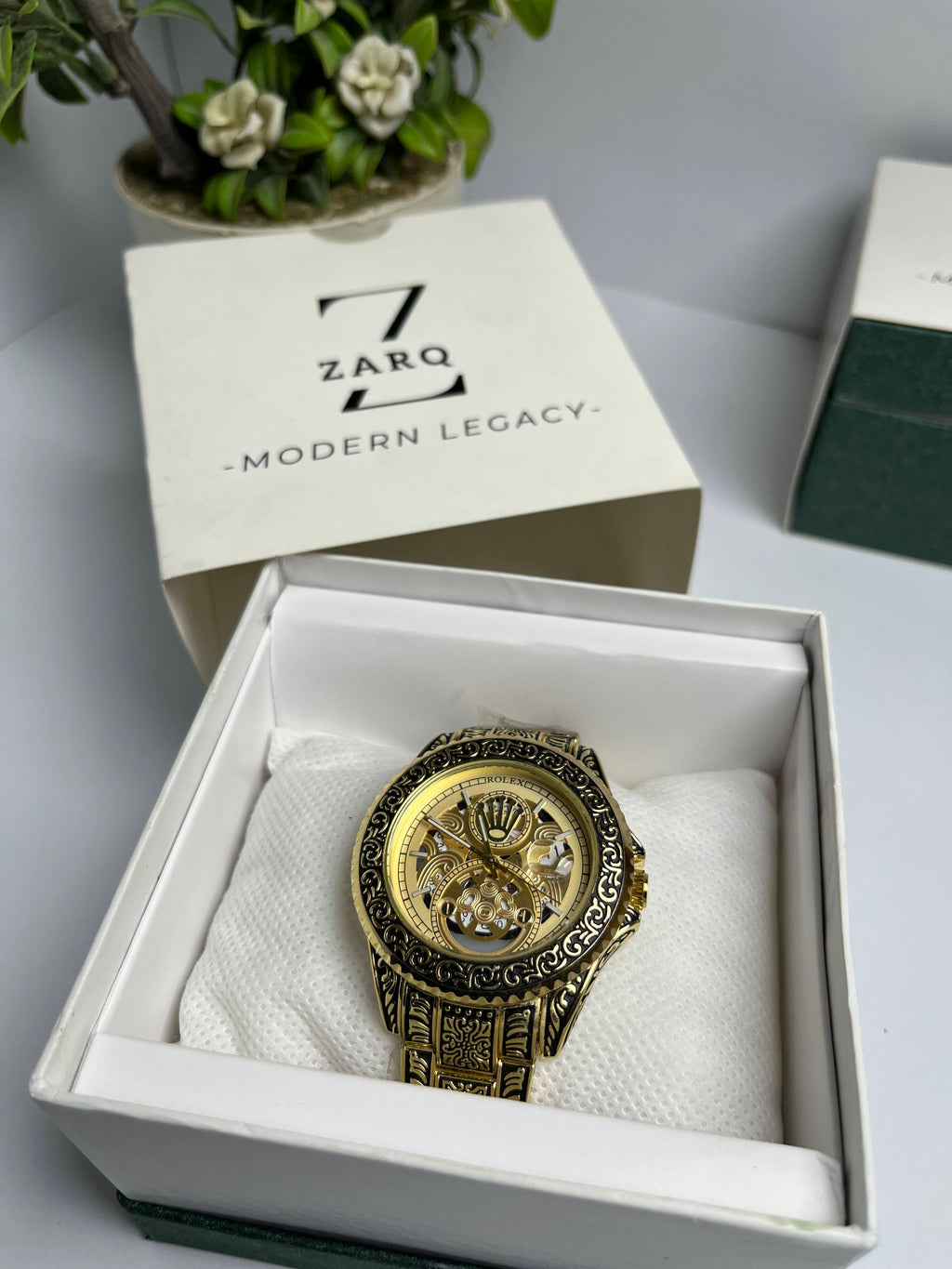 Imported Engraved Model (Gold Chain Black Case Inner Gold)