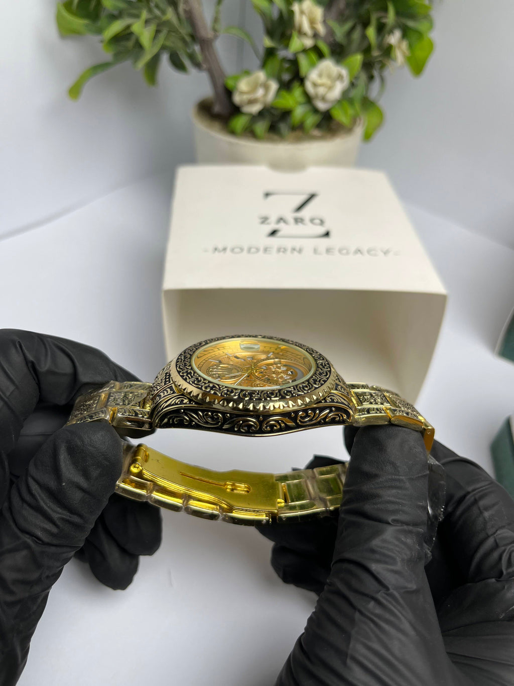 Imported Engraved Model (Gold Chain Black Case Inner Gold)