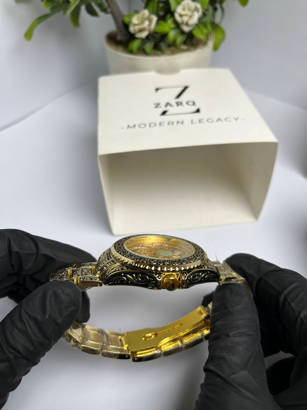 Imported Engraved Model (Gold Chain Black Case Inner Gold)